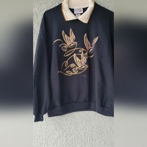 Morning Sun Vintage  Black and Gold Bird Design Crewneck Sweater Made In USA